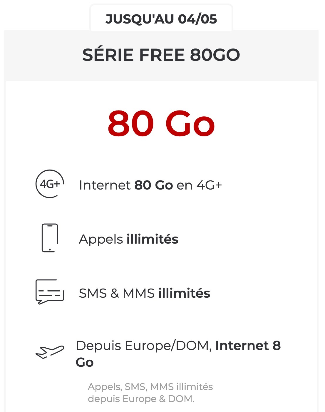 Free : un nouveau forfait à 80 Go pour 9,99€