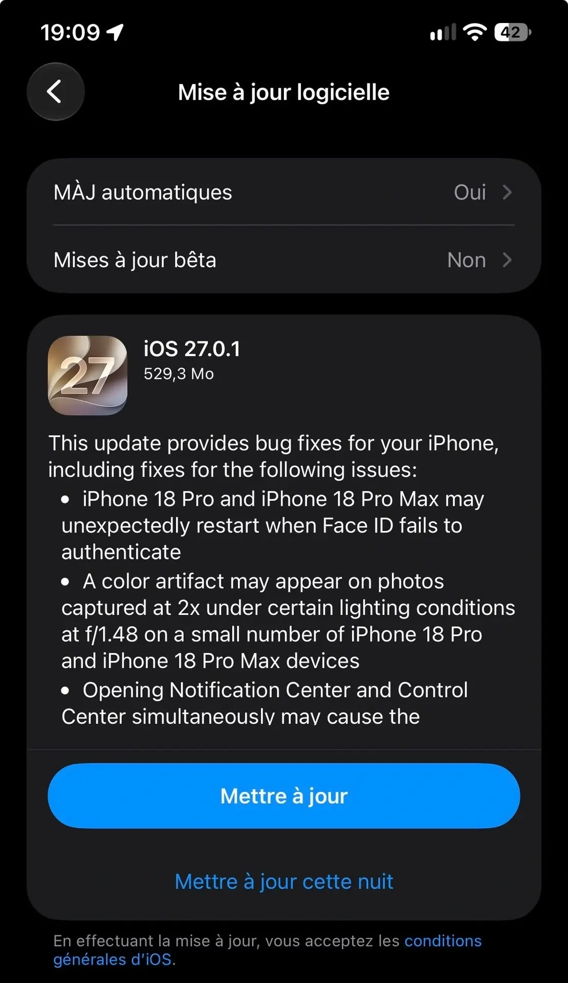 iOS 27.0.1&nbsp;: Apple corrige le bug de Face ID des iPhone 18 Pro (mais pas que)
