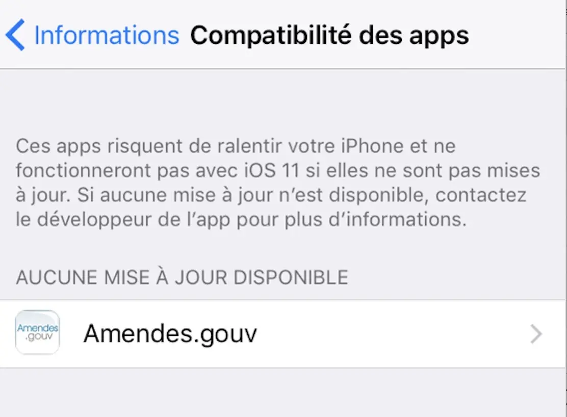 Oups ! Amendes.gouv n'est plus compatible iOS 11