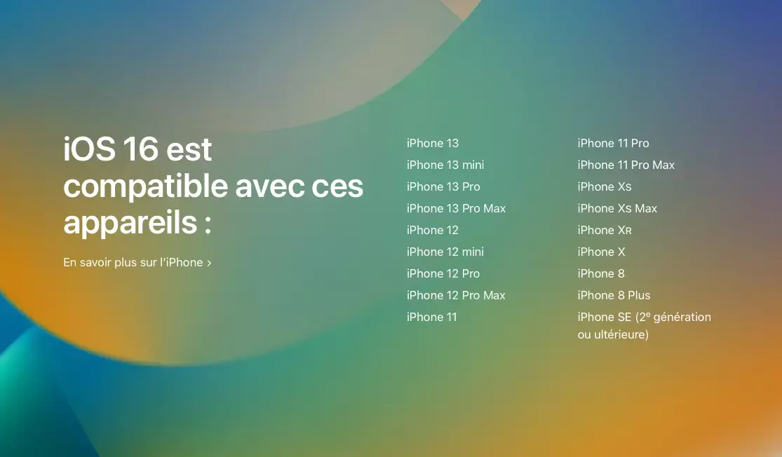 Quels sont les iPhone compatibles avec iOS 16 ?