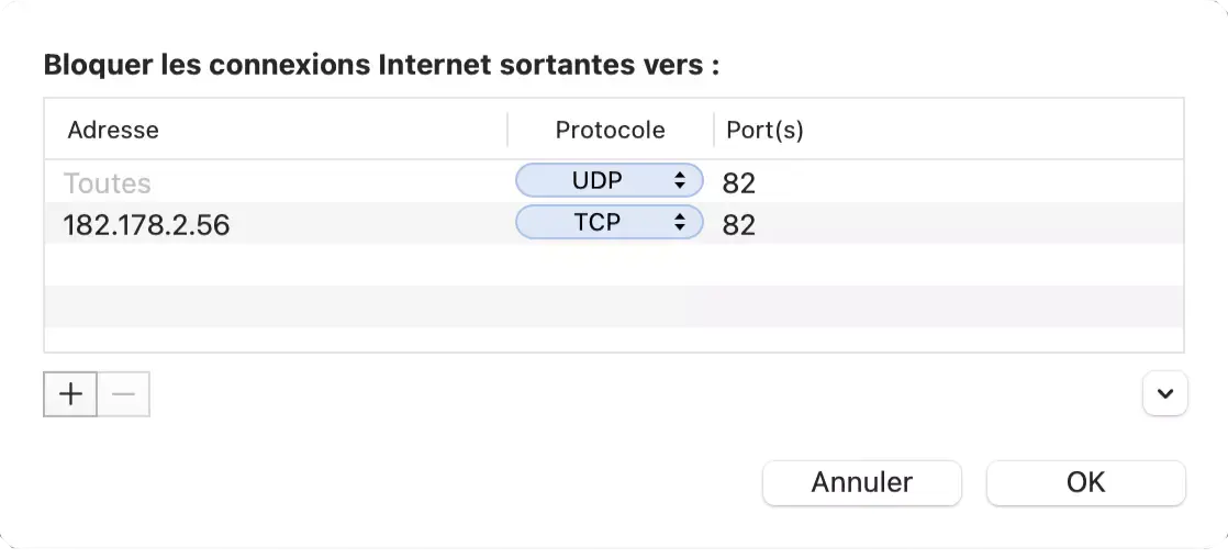 NetBarrier exceptions protocoles