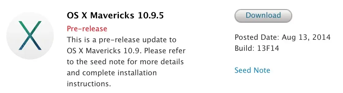 Nouvelle beta d'OS X Mavericks 10.9.5 build 13F14