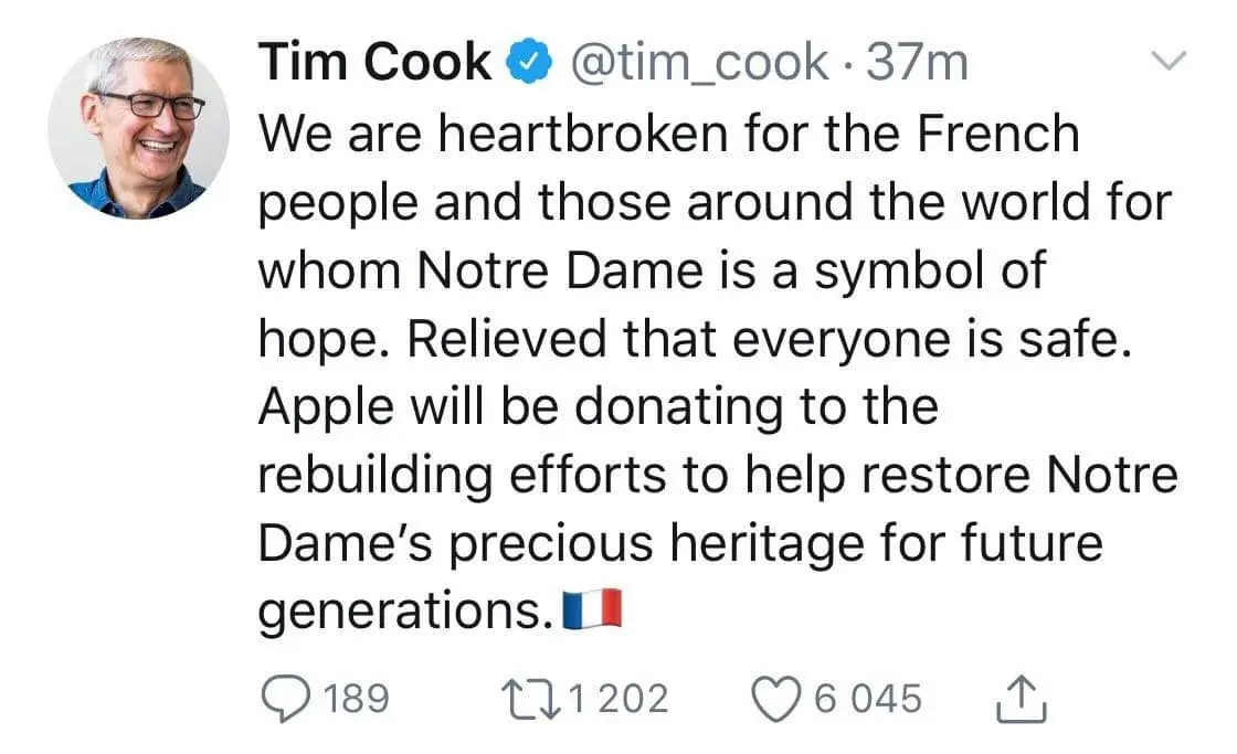 #NotreDameDeParis : Apple fera un don pour la reconstruction