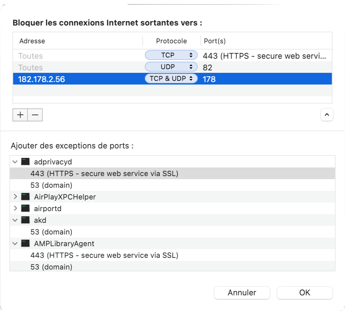 NetBarrier exceptions processus
