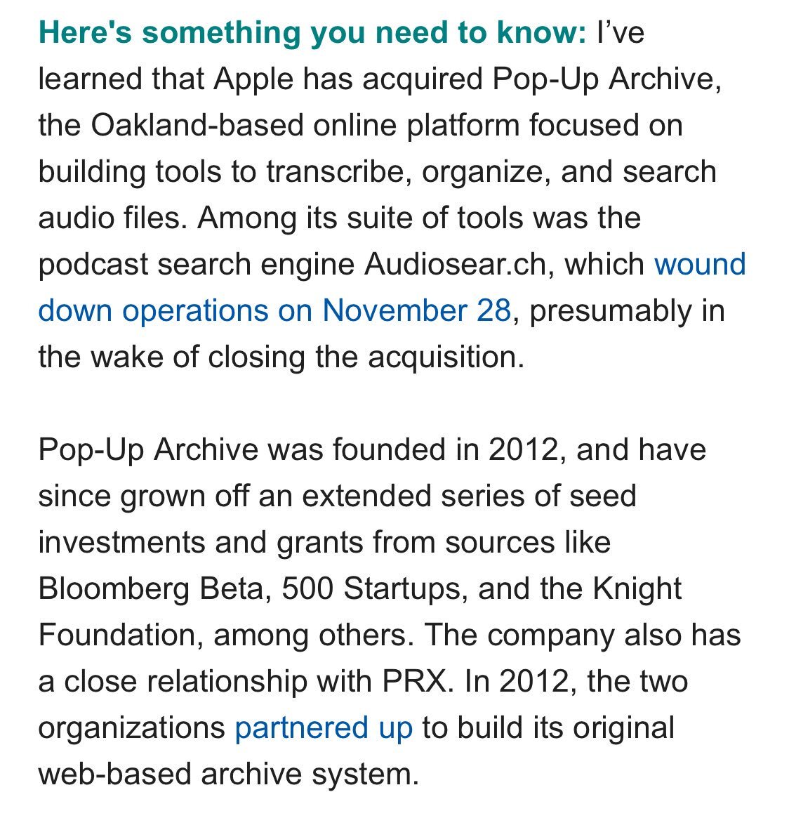 Apple aurait croqué la startup Pop Up Archive (pour améliorer l'app Podcasts ?)