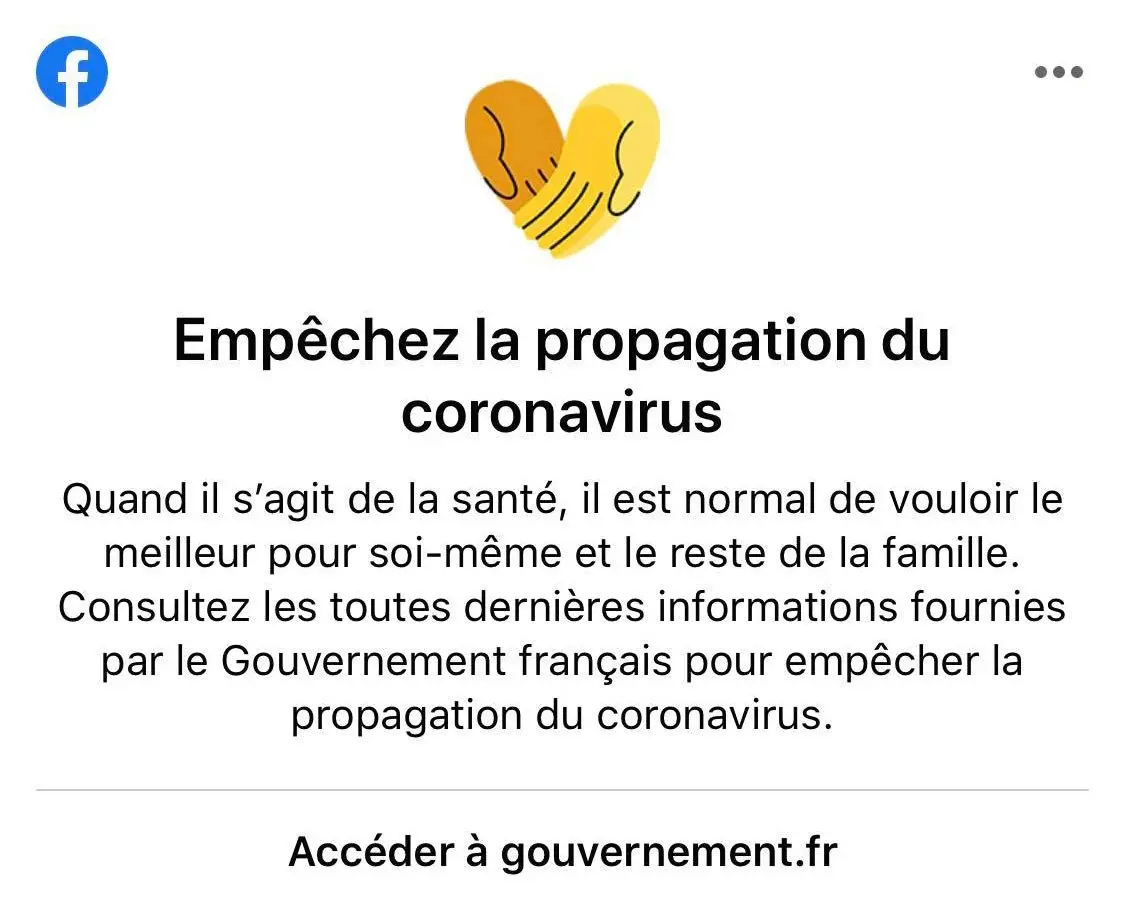 France : Facebook participe à la prévention contre le coronavirus