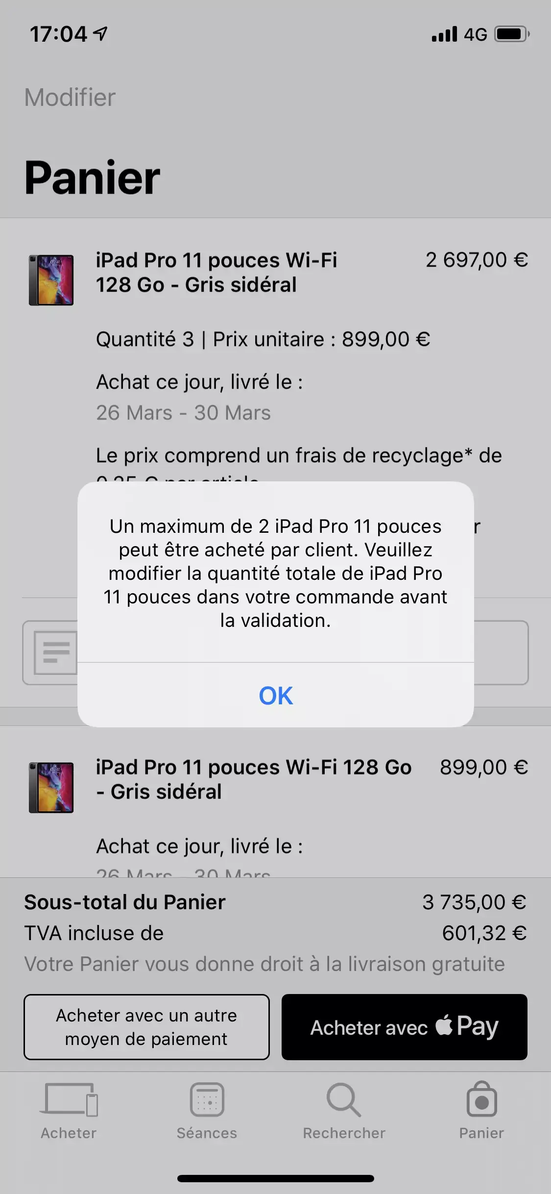 Un nombre d'iPad/MacBook Air/Mac mini limité par personne