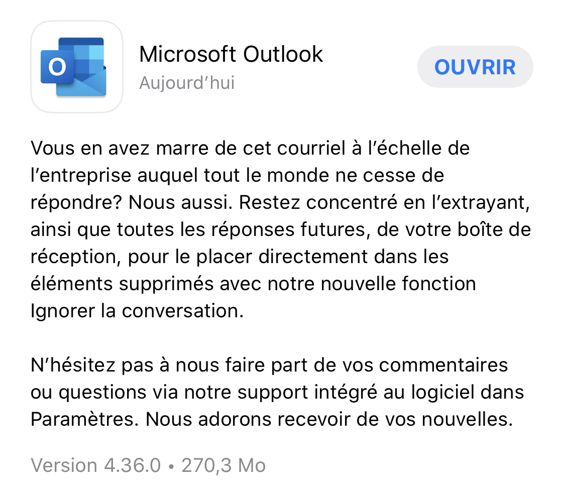 Microsoft : l'app Outlook ajoute une fonction pour "ignorer une conversation"