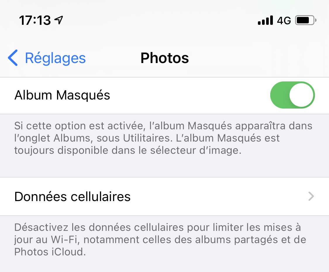 iOS 14 cache par défaut l’album des photos masquées !