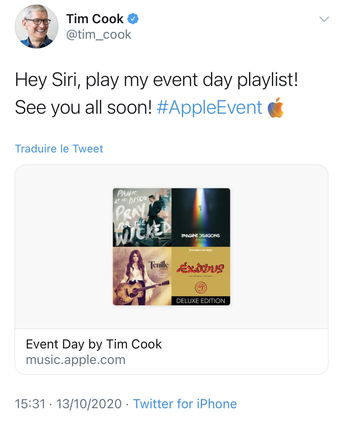 Insolite : Tim Cook tweete sa playlist #SpecialEvent