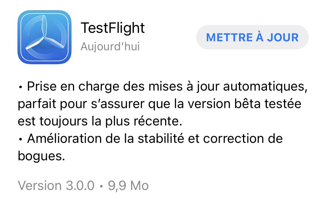 TestFlight installe automatiquement les MàJ