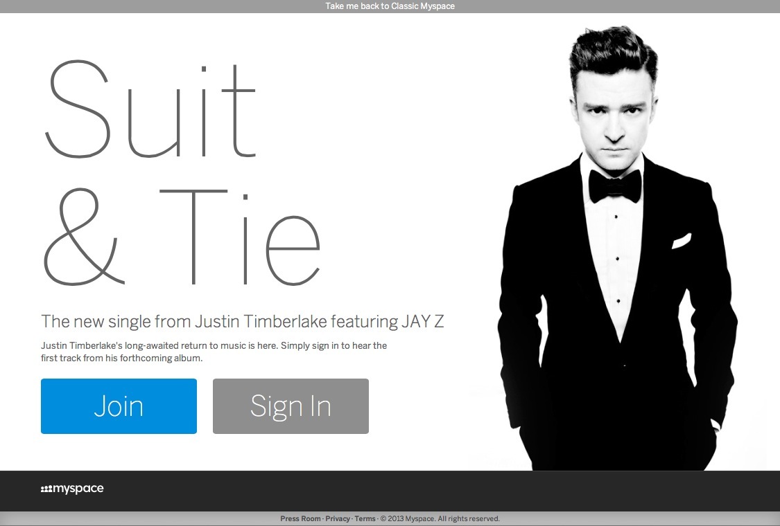 Le nouveau MySpace fait la pub de Justin Timberlake (ou l'inverse ?)