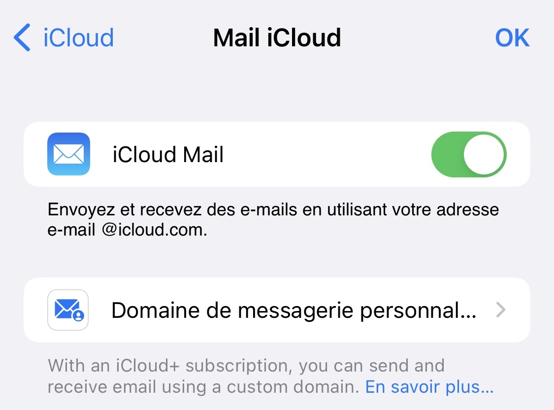 iCloud+ : iOS 15.4 permet de configurer son domaine de messagerie personnalisé