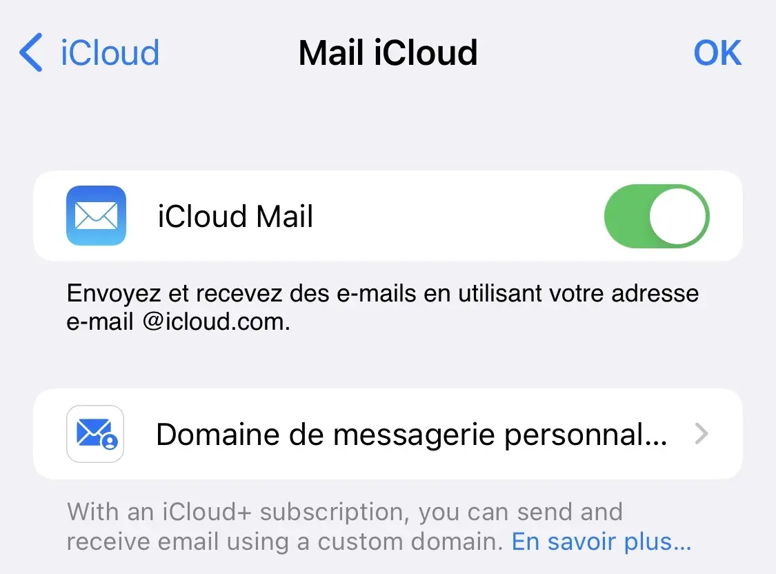 iOS 15.4 : comment configurer son domaine de messagerie iCloud+ 