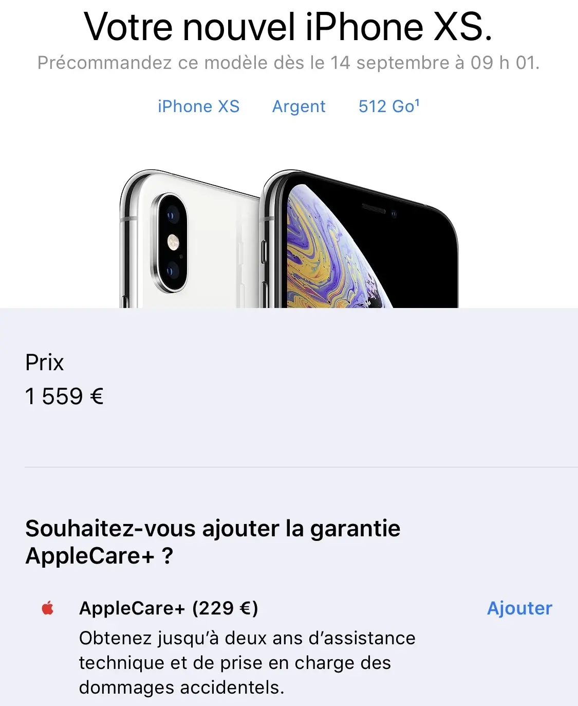 Màj Apple Care : 229€ pour l’iPhone XS/Max, 169€ pour le Xr (hors vol et perte)