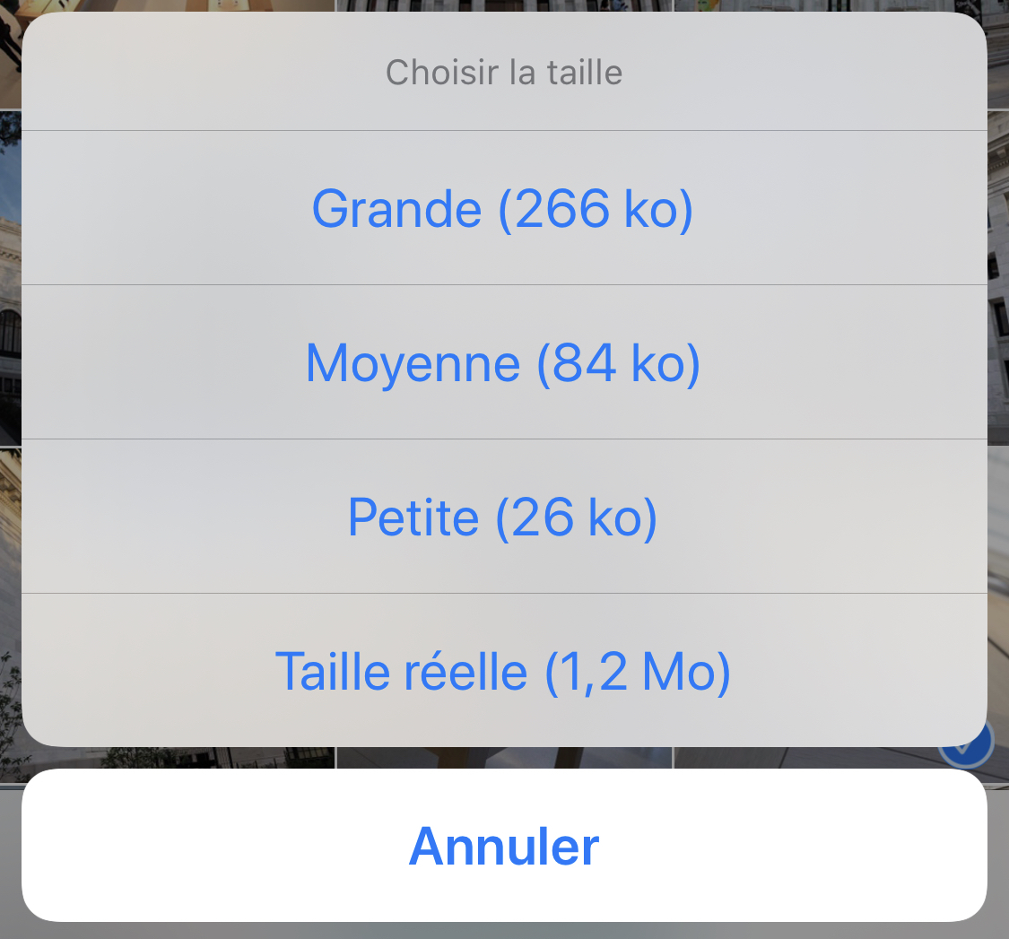 iOS13 et iPadOS vous proposent de choisir la taille (des photos) depuis Safari