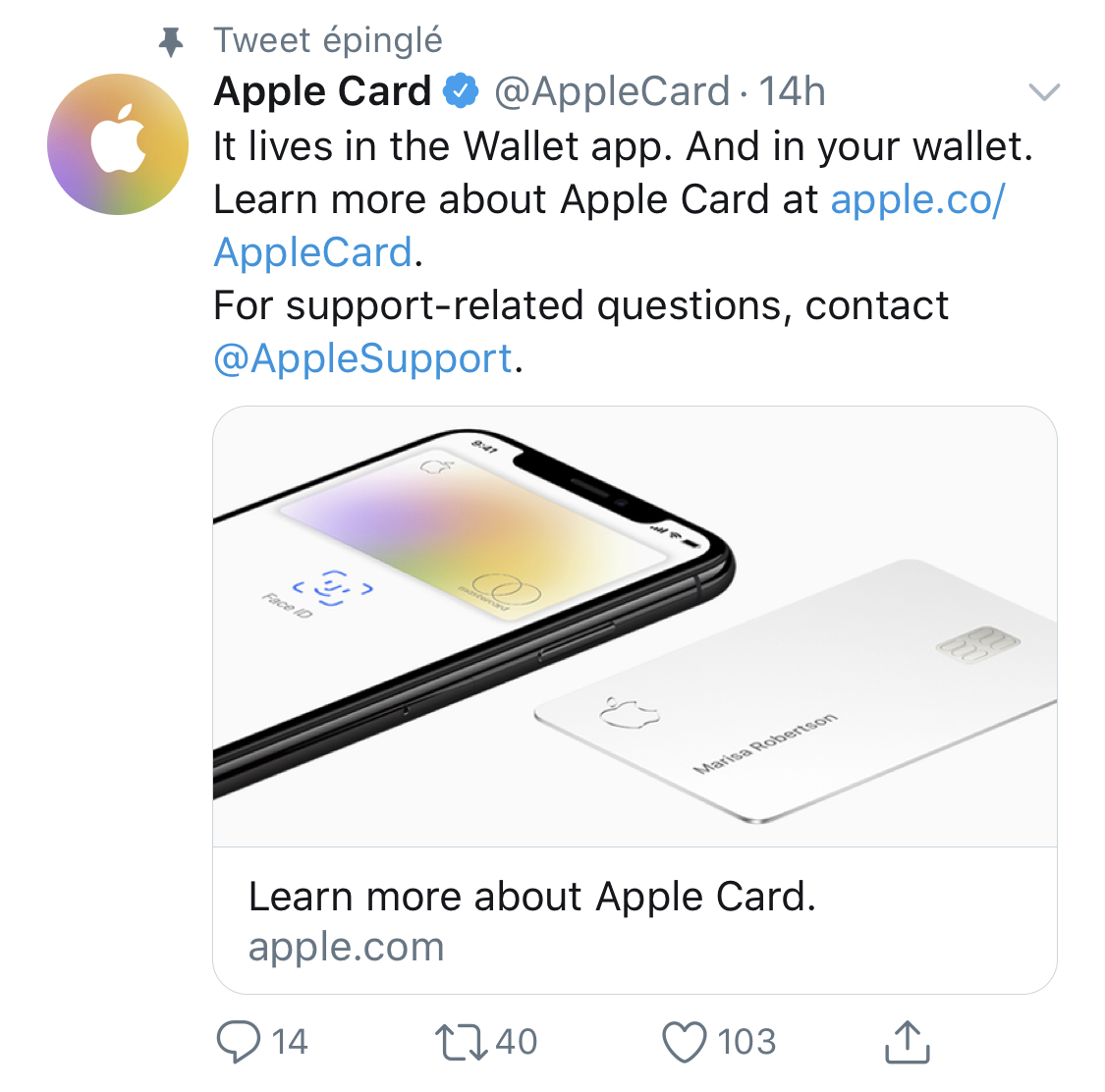 L’Apple Card a aussi un compte officiel sur Twitter !