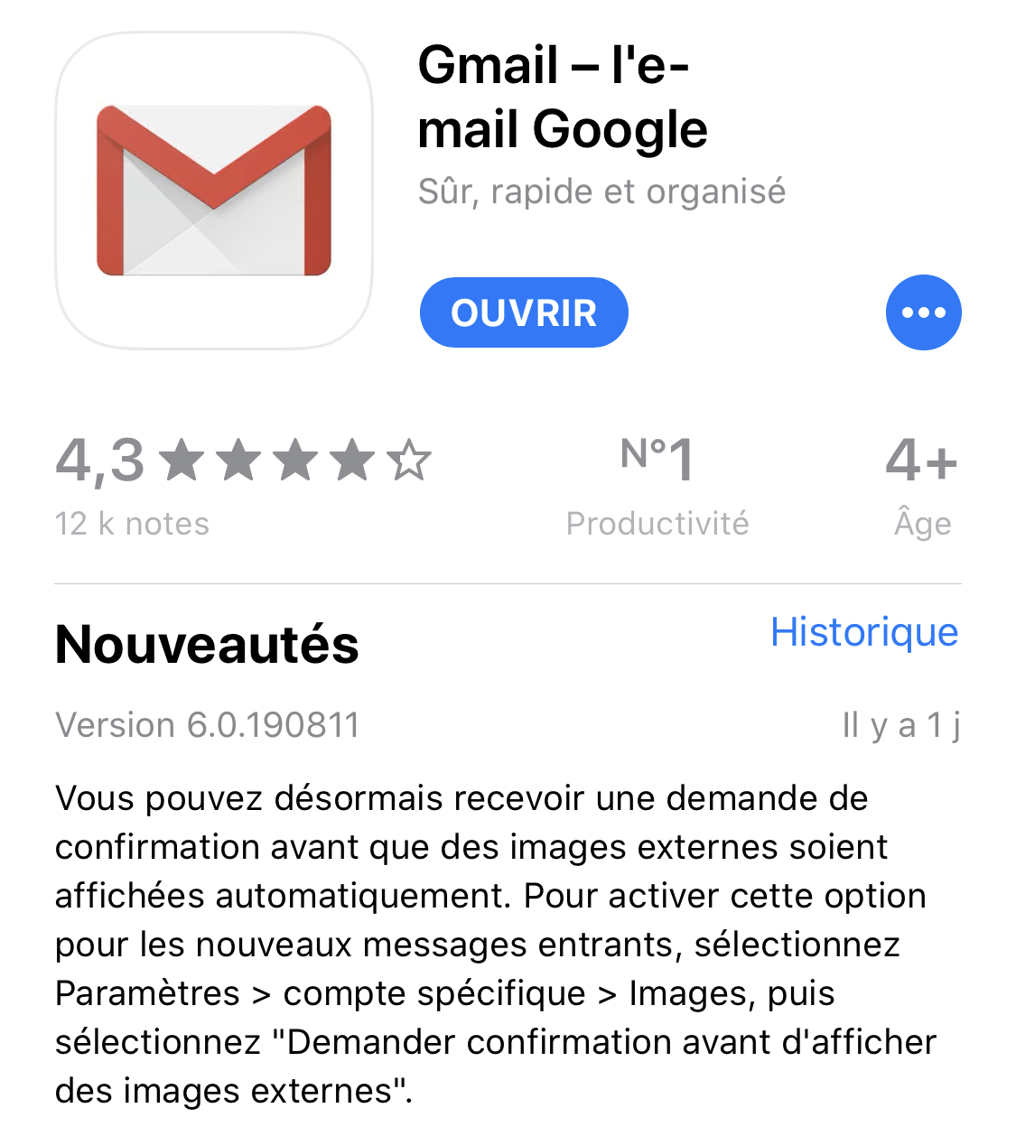 L'app Gmail permet de bloquer les images externes dans les courriels