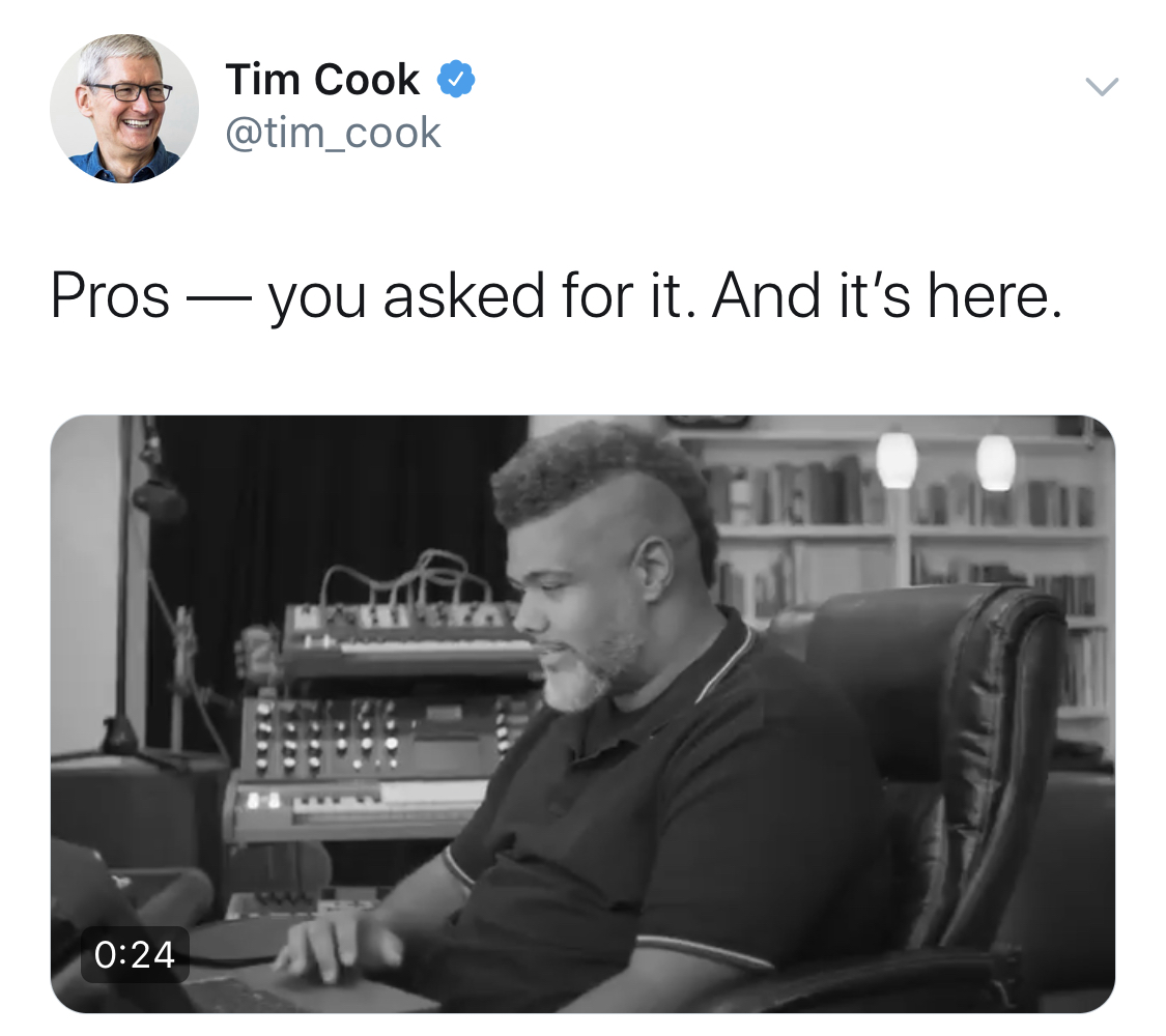 Le tweet du jour : Tim Cook tease sur le MacBook Pro 16 (il arrive...)