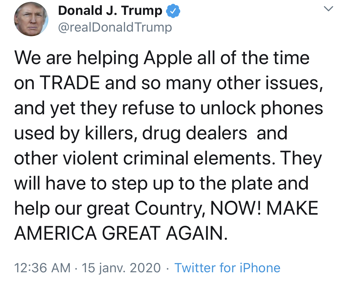 Pensacola : Donald Trump demande à Apple de prendre ses responsabilités !