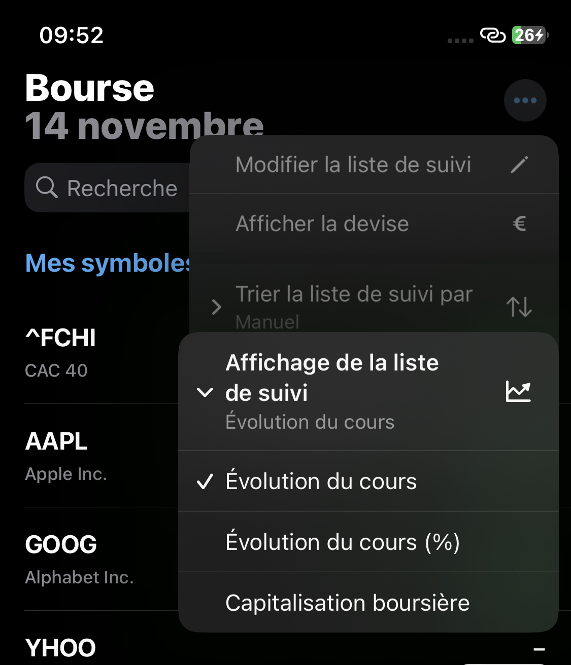 iOS 16.2 relooke l'app Bourse (widget sur écran verrouillé, présentation des listes)