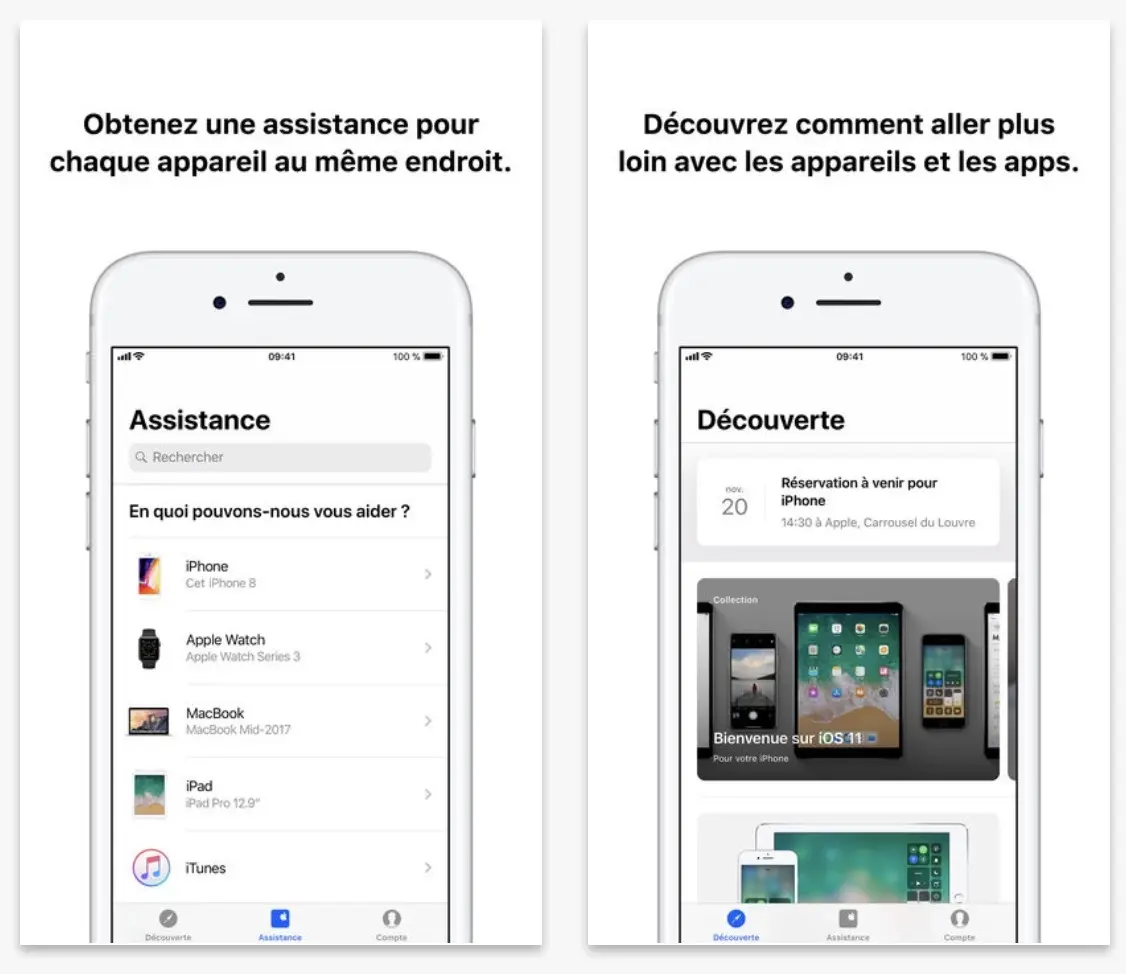 Une nouvelle interface pour l'app "Assistance Apple"