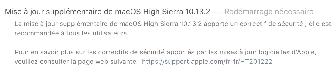 macOS High Sierra 10.13.2 (MAJ supplémentaire) corrige la faille Spectre d'Intel