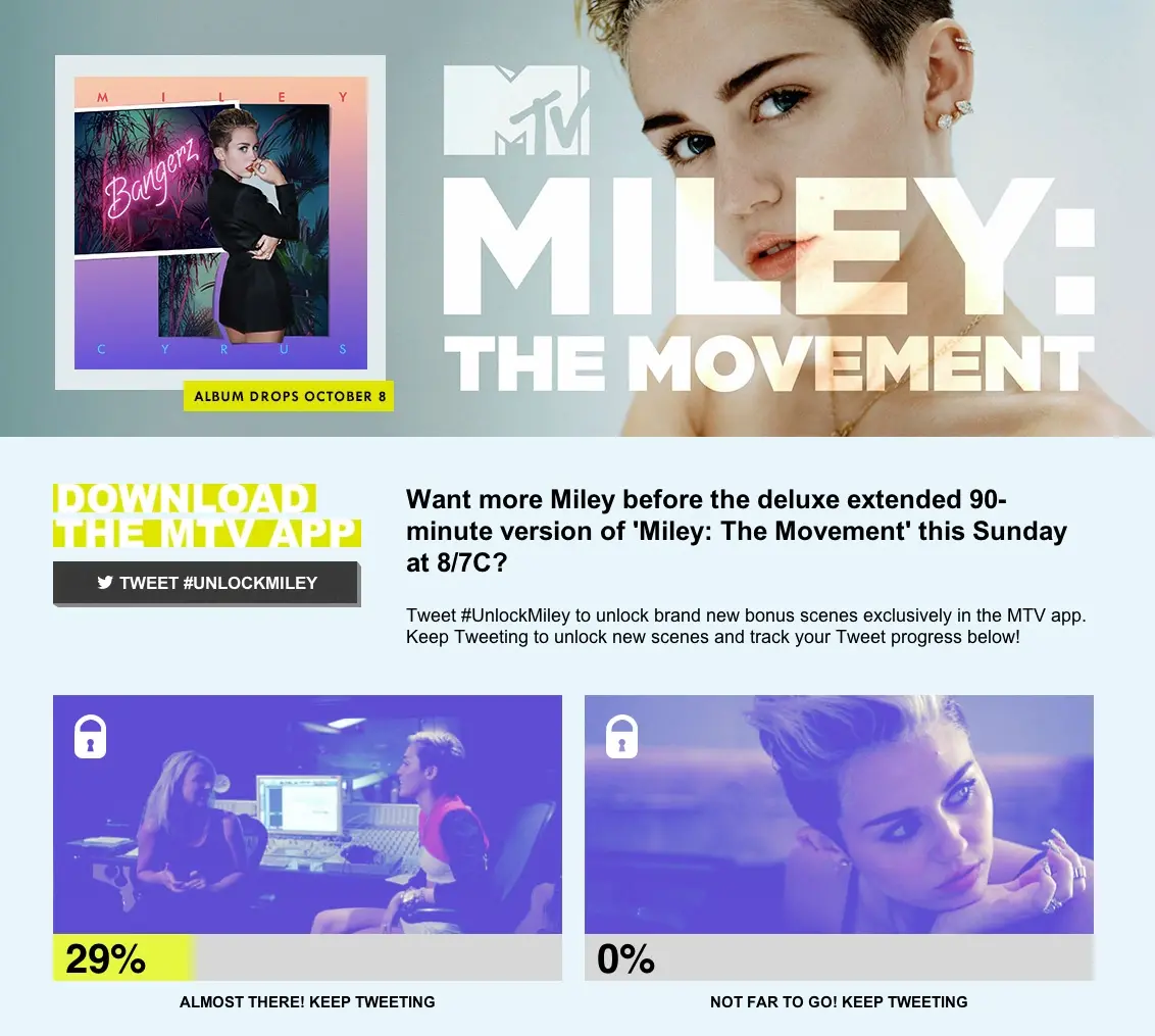 Tweeter pour voir toujours plus de Miley Cyrus sur l'application MTV