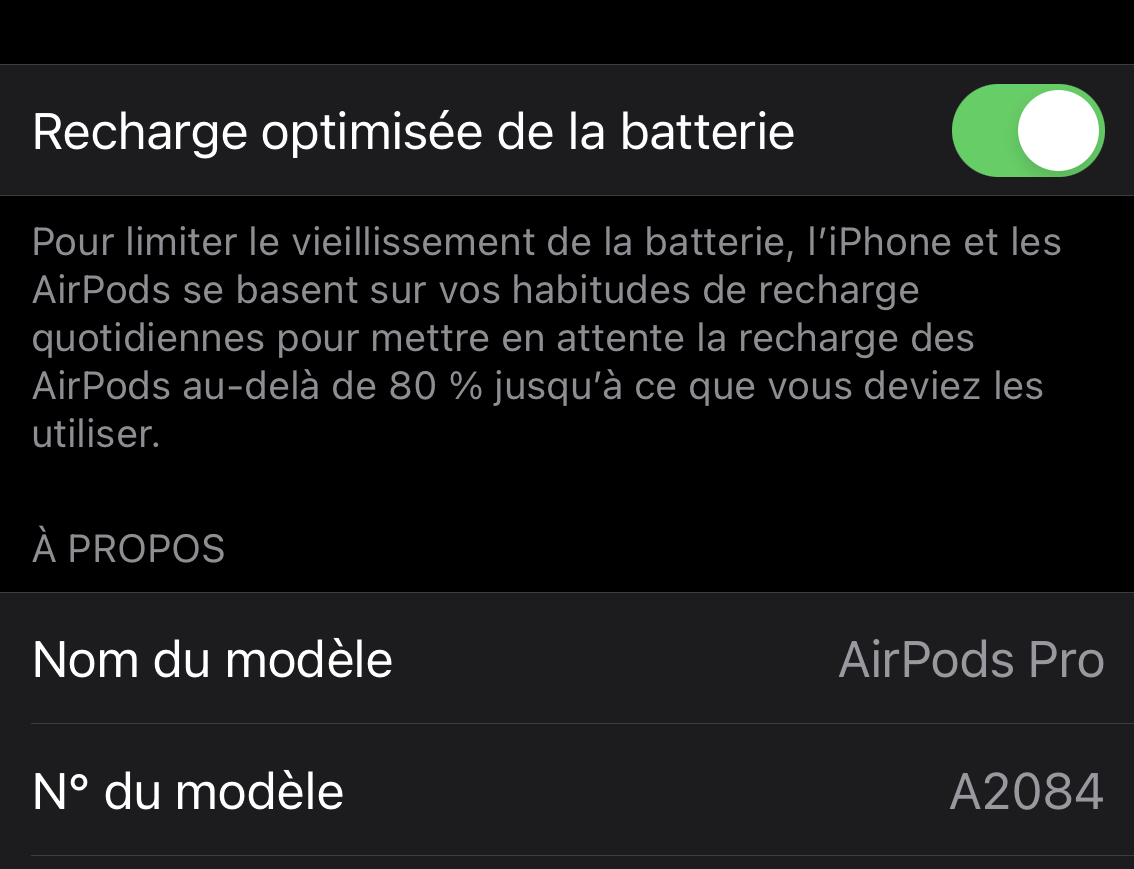 iOS 14.2 : l'outil de gestion de recharge des batteries s'adapte aux AirPods Pro