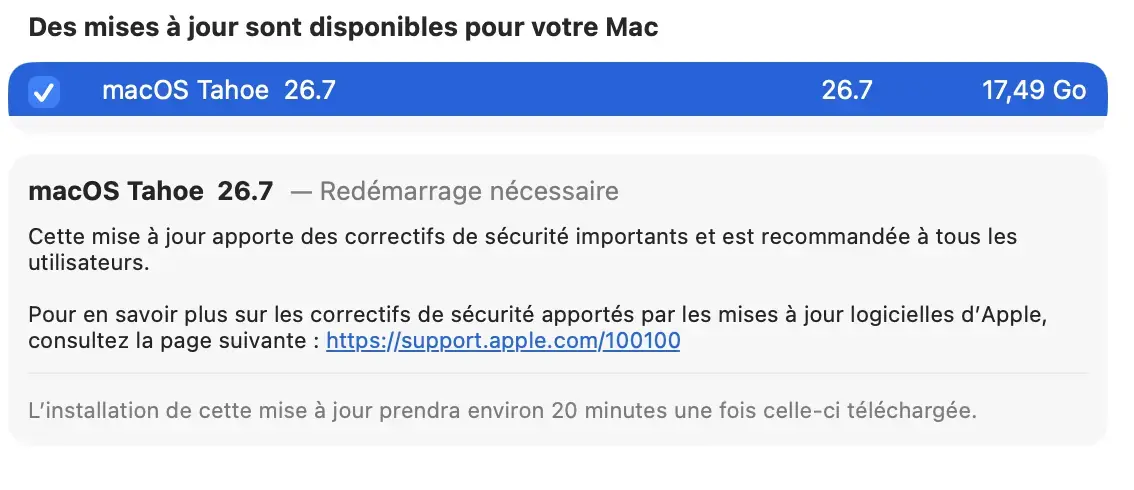 Pas pr&ecirc;t pour iOS 27 ou macOS 27&nbsp;? Apple d&eacute;ploie iOS 26.7 et des mises &agrave; jour pour les anciens Mac