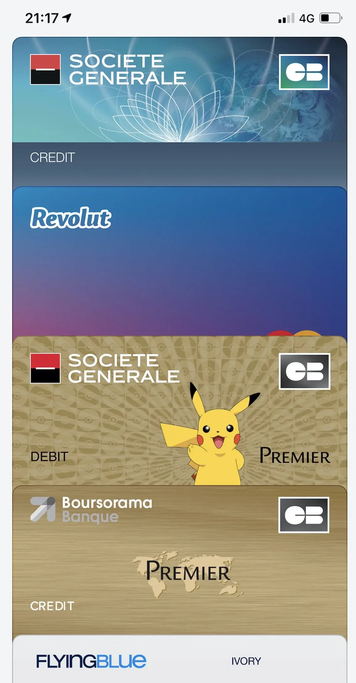 Dans Wallet, vous pouvez avoir une carte bleue Pikachu