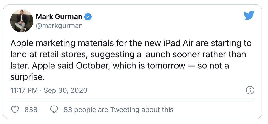 Lancement imminent pour l’iPad Air 4 ? (Et pourquoi pas aujourd’hui ?)