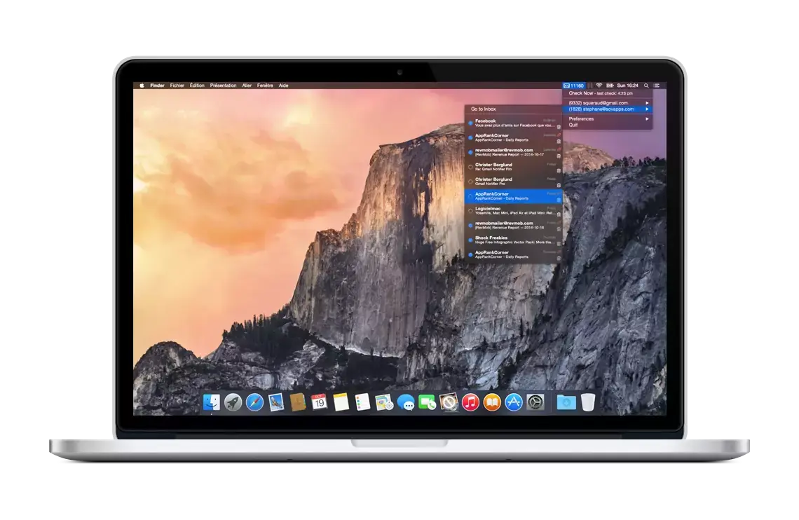 GMail dans la barre des menus d'OS X : Mia for GMail