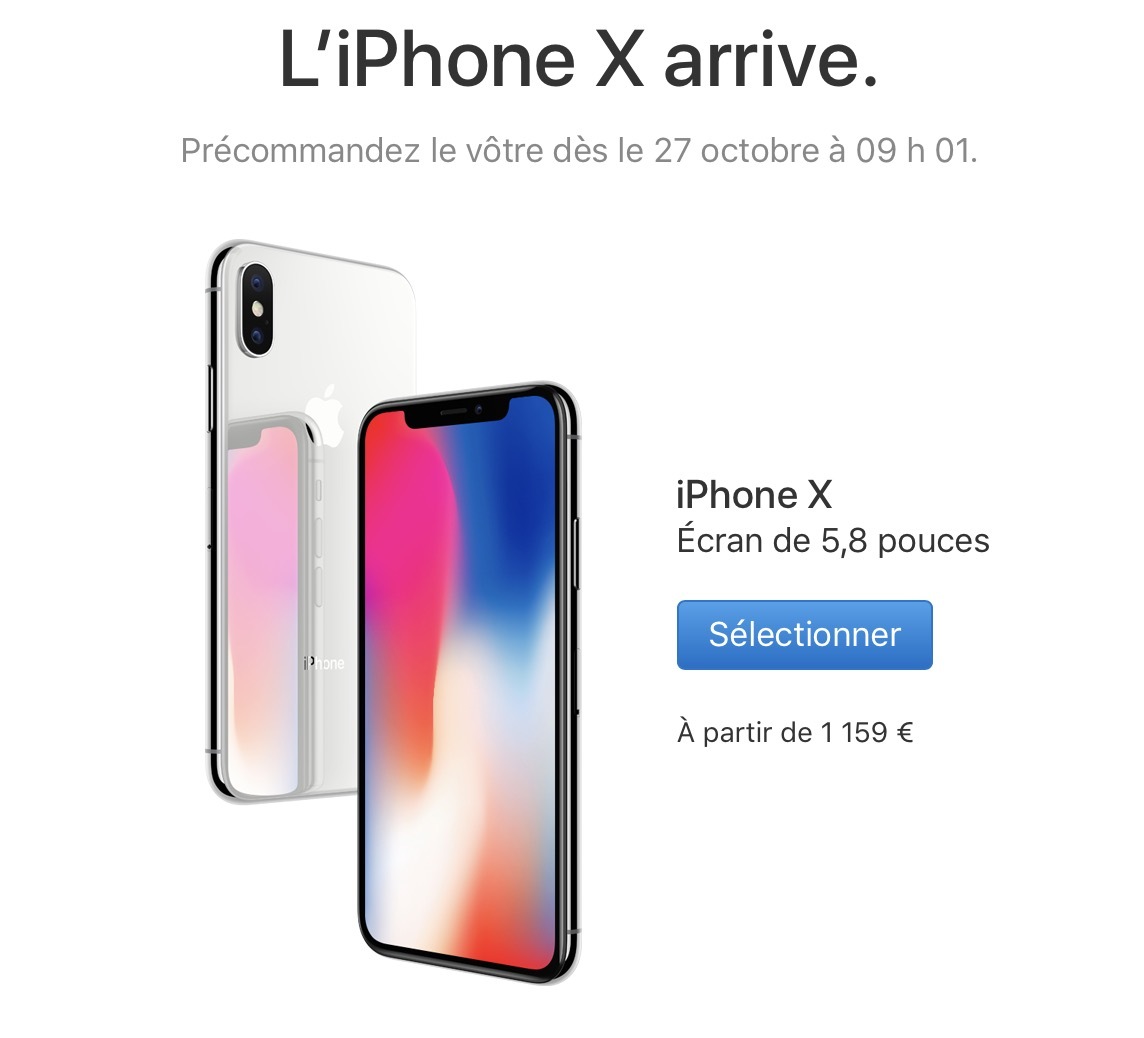 1159€ pour l'iPhone X en France, 809€ pour l'iPhone 8 et 919€ pour l'iPhone 8 Plus