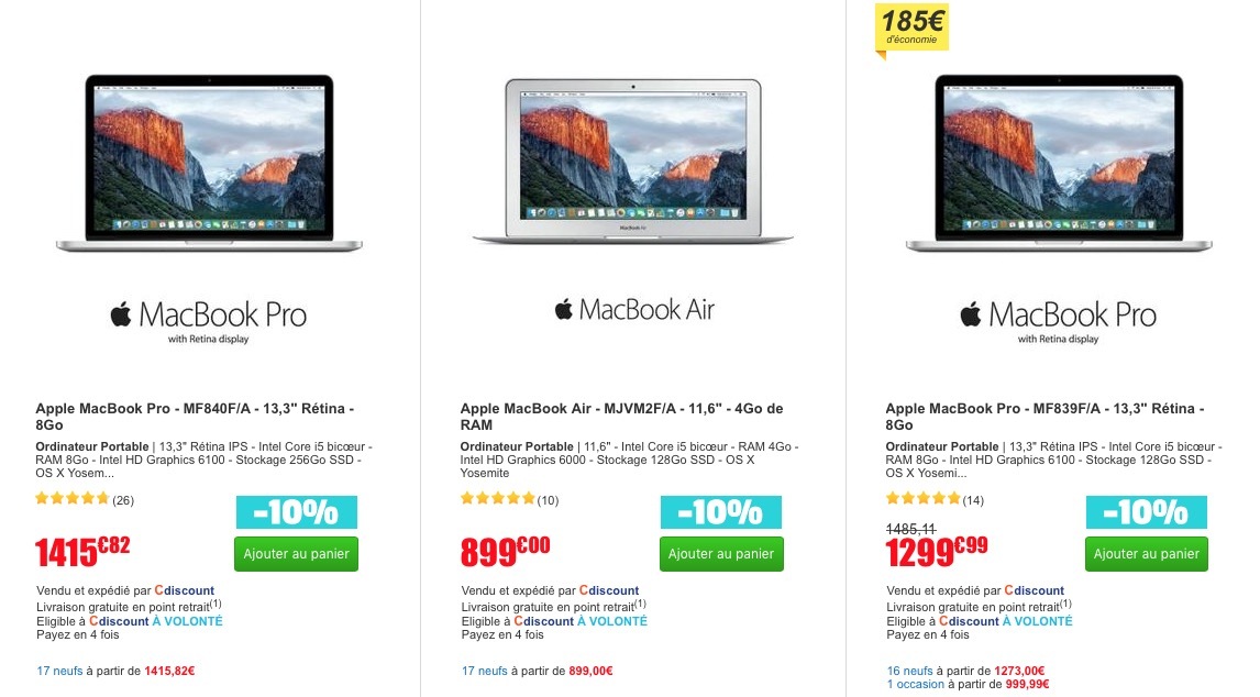 Bon plan : -10% sur quelques MacBook Pro Retina 13" et MacBook Air 11"