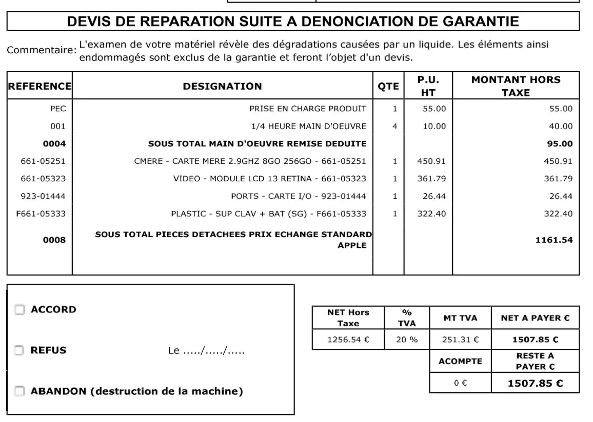 Il trébuche, du vin entre dans son MacBook Pro 2016, le SAV lui sort un devis à 1500€ !