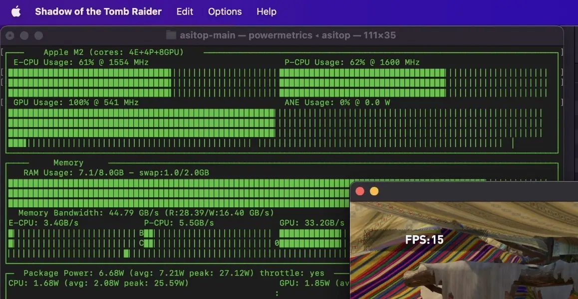 Et après quelques minutes de jeu.... les fréquences sont parfois divisées par 2 (CPU) ou par 3 (GPU)