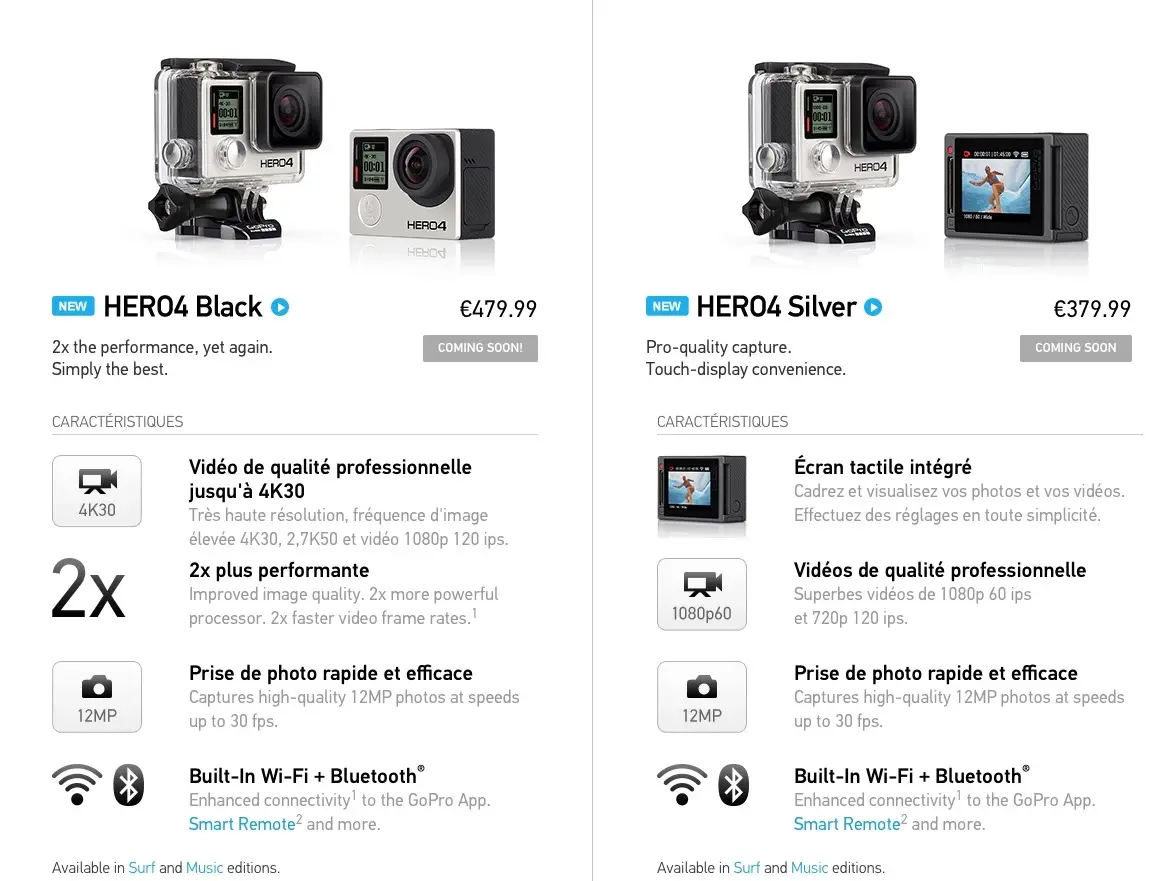 La GoPro HERO 4 est officielle avec une version d'entrée de gamme à... 129$ !