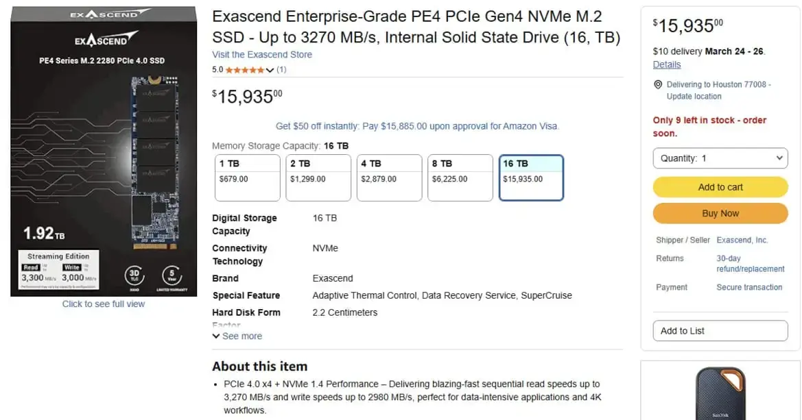 Le premier SSD M.2 de 16 To d&eacute;barque sur Amazon, vous ne devinerez jamais le prix