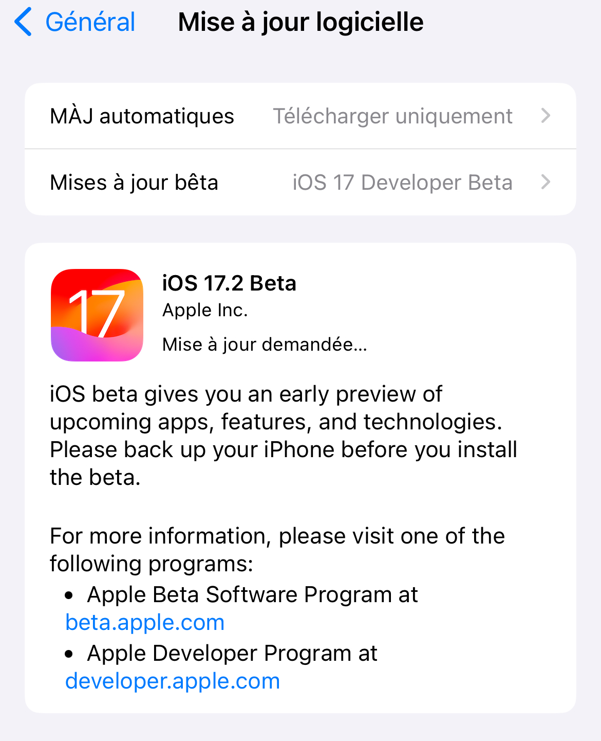 De nouvelles bêtas pour iOS 17.2, iPadOS 17.2, macOS 14.2, watchOS 10.2 et tvOS 17.2