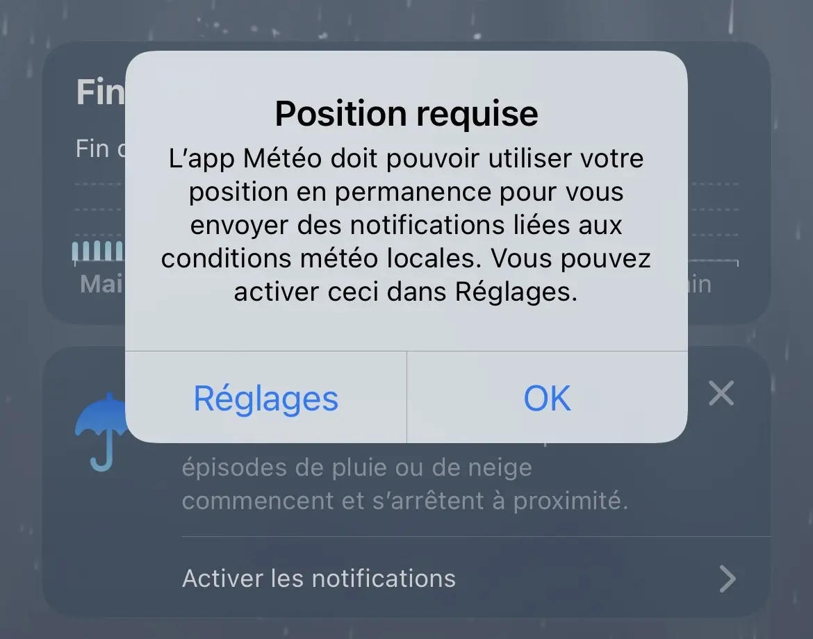 Les notifications de l'app devront être autorisées.