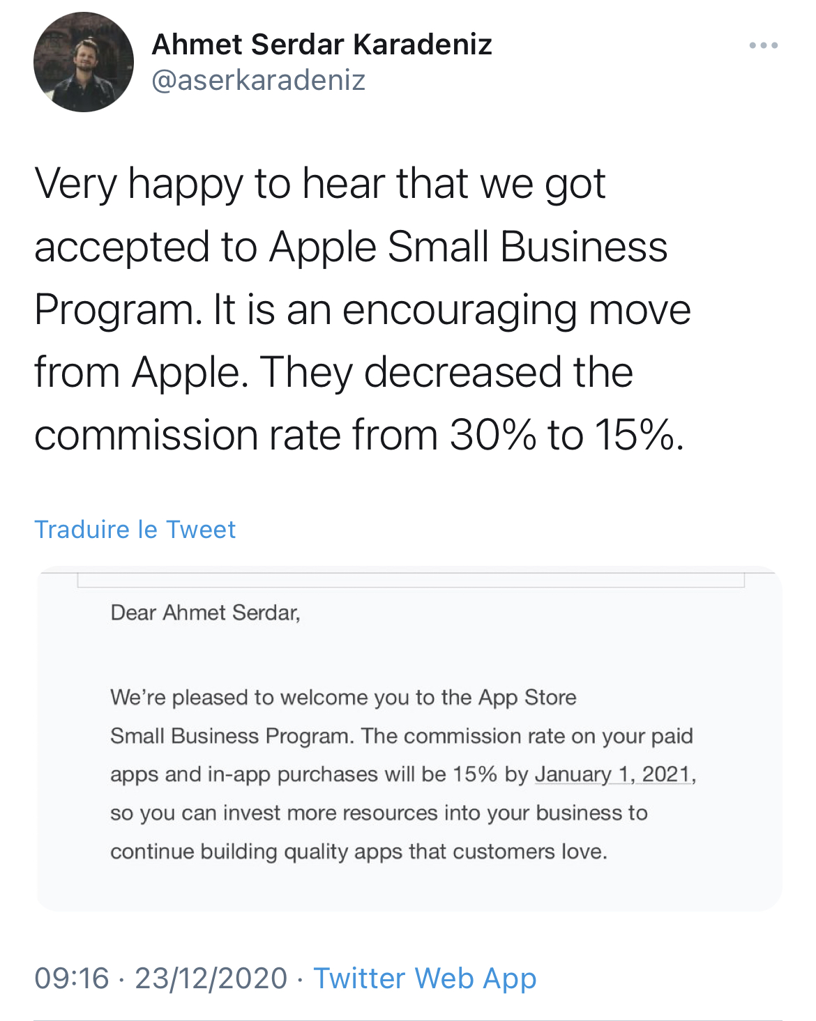 App Store Small Business Program : Apple envoie les mails de confirmation aux devs