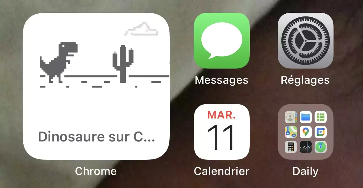 Chrome propose deux nouveaux widgets sur l'iPhone : "Recherche" et "Dino"