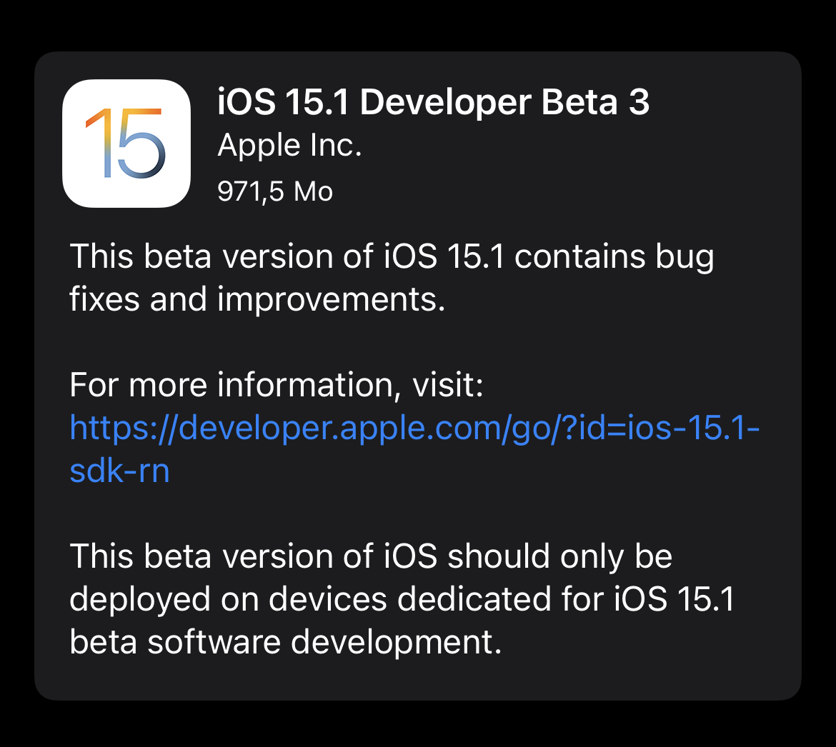 Une bêta 3 pour iOS/iPadOS/tvOS 15.1/watchOS 8.1 et une bêta 9 pour macOS Monterey