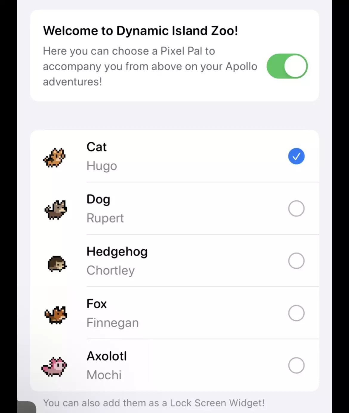 Apollo for Reddit affiche de nouveaux animaux dans la Dynamic Island