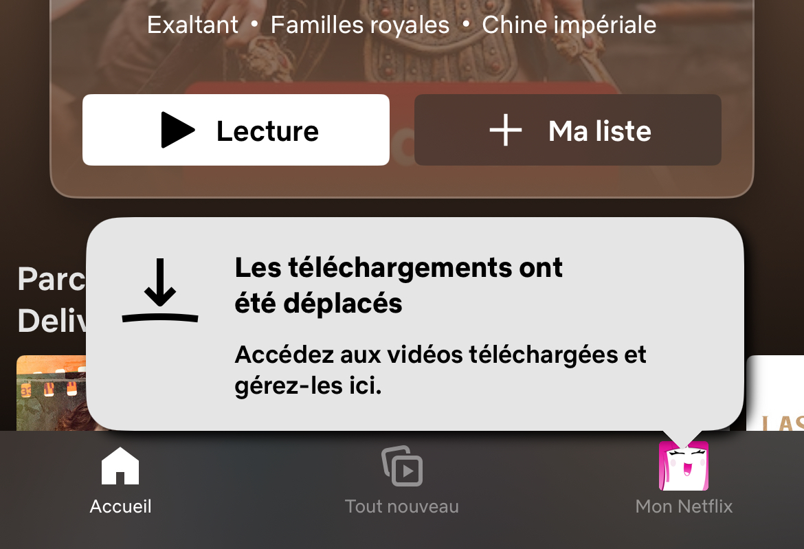 Nouvelle interface de l'app Netflix