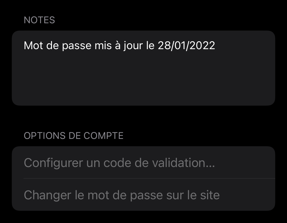 L'ajout de notes est disponible au sein du trousseau d'iOS/iPadOS 15.4 et macOS 12.3