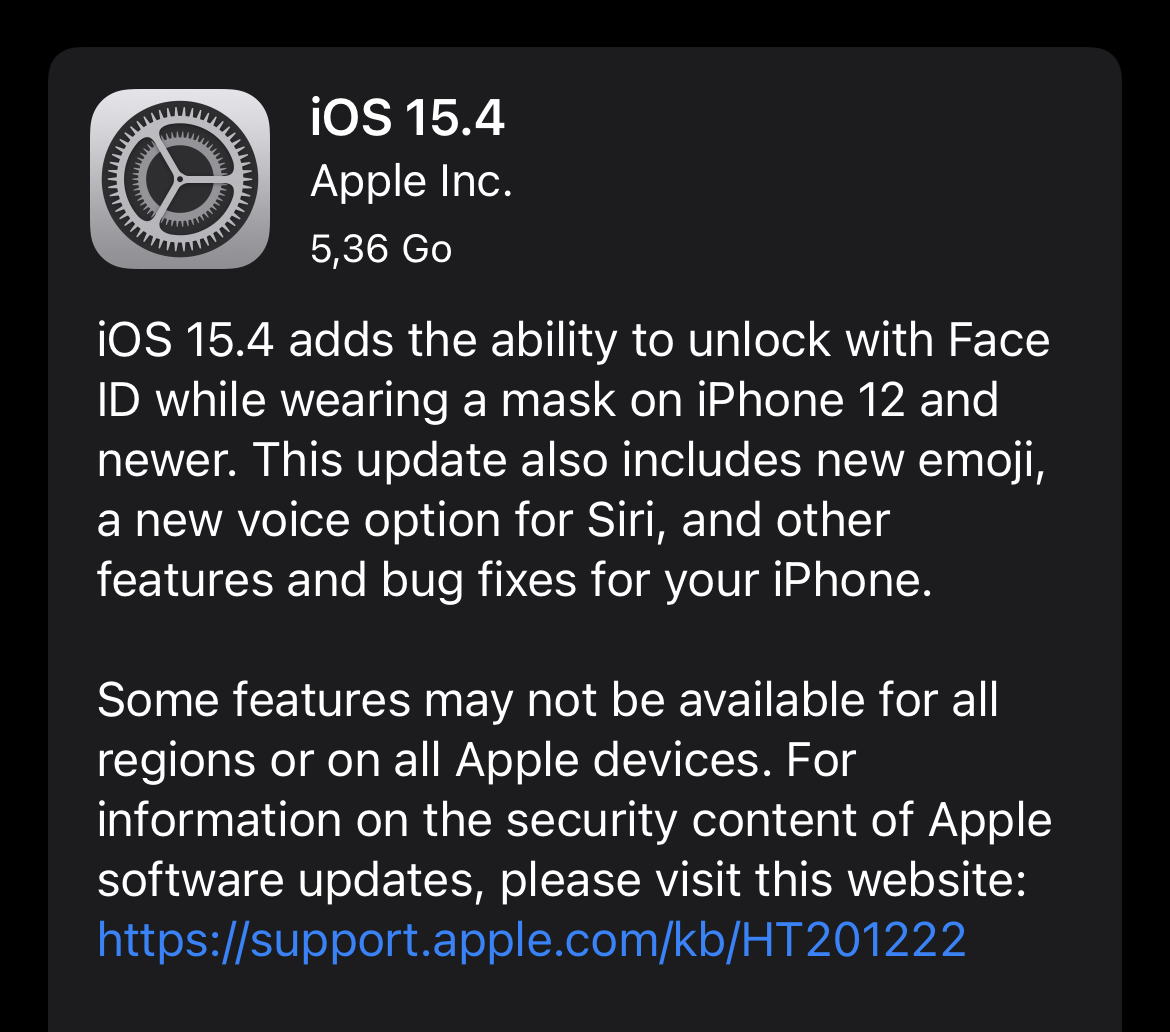 Une Release Candidate pour iOS/iPadOS/tvOS 15.4, watchOS 8.5 et macOS 12.3 (versions finales la semaine prochaine)