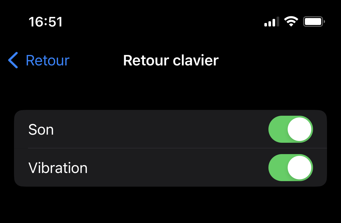 iOS 16 permet d'activer le retour haptique pour le clavier