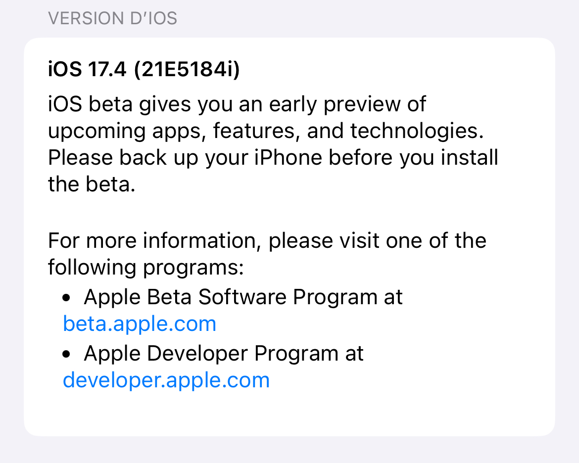 Une version révisée de la bêta 1 d’iOS 17.4 est disponible !